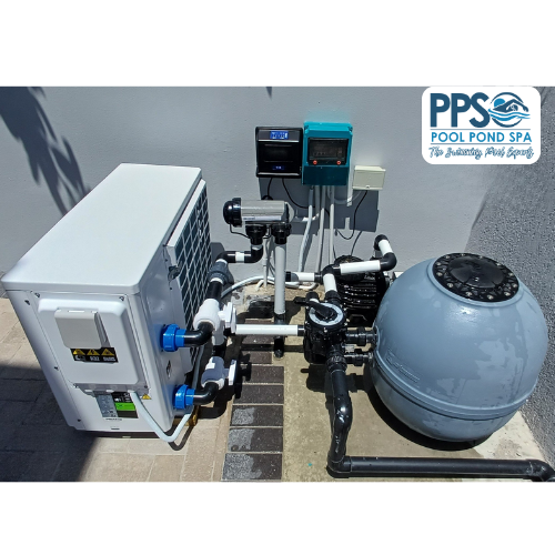 Complete pool setup with pump, filter, heat pump and chlorinator installed by Pool Pond Spa in Benoni