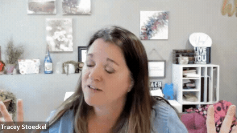 GIF: Tracey does a little happy dance and says "Thank You"