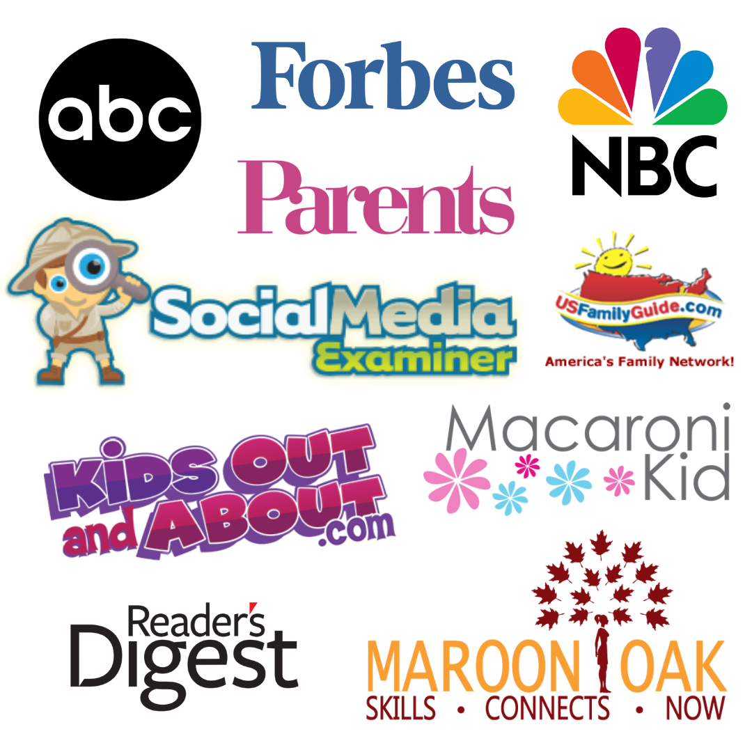 Media sources that have featured Meg: ABC, Forbes, NBC, Parents, Social Media Examiner, US Family Guide, KidsOutAndAbout.com, Macaroni Kid, Readers Digest, and Maroon Oak.