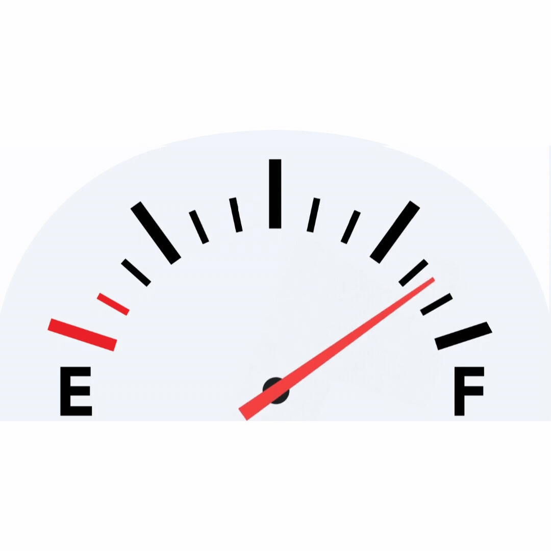GIF: A gas gauge with the needle flickering near full.