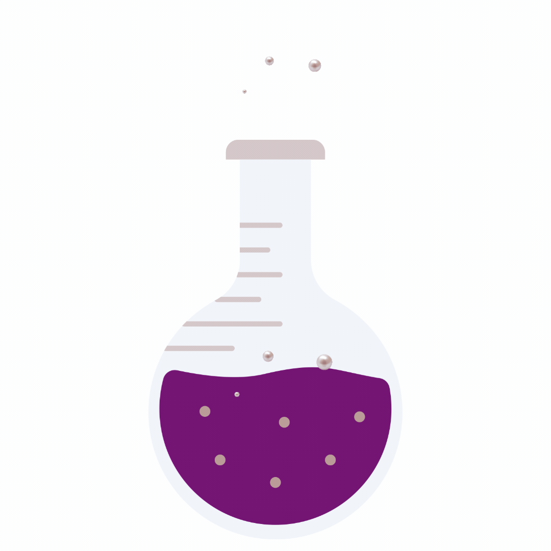 GIF: Illustration of a beaker contains a purple liquid and bubbles are bubbling up and out of the beaker. 