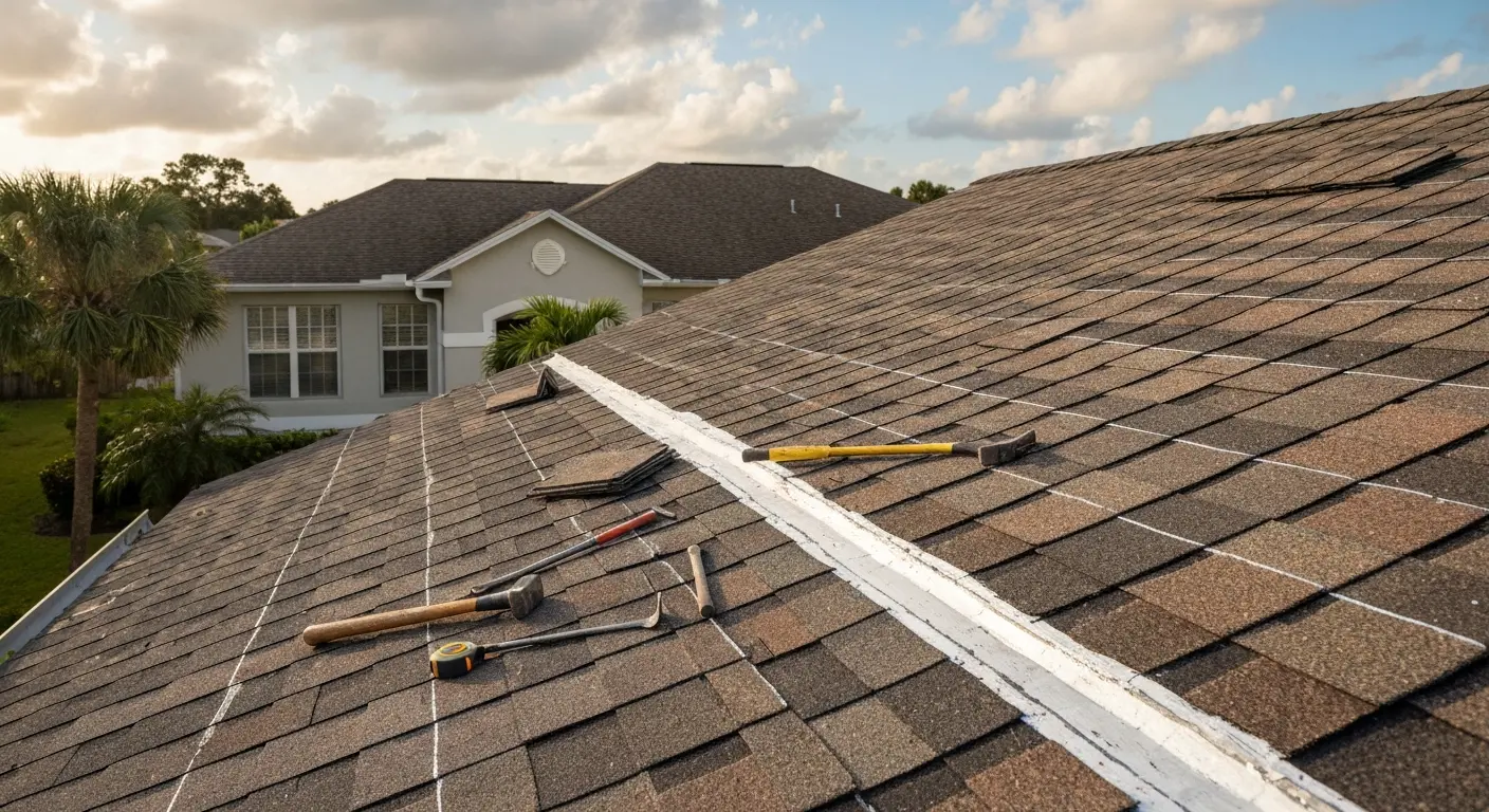 Roof repair in progress