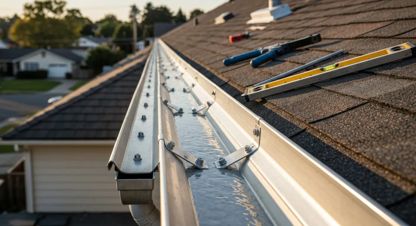 Straightened gutters ready for water flow