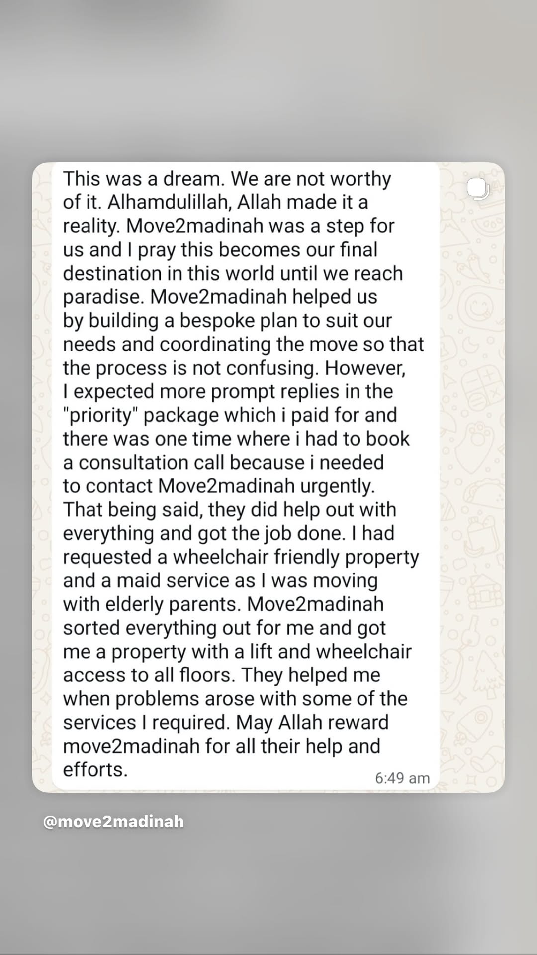 Client testimonial screenshot