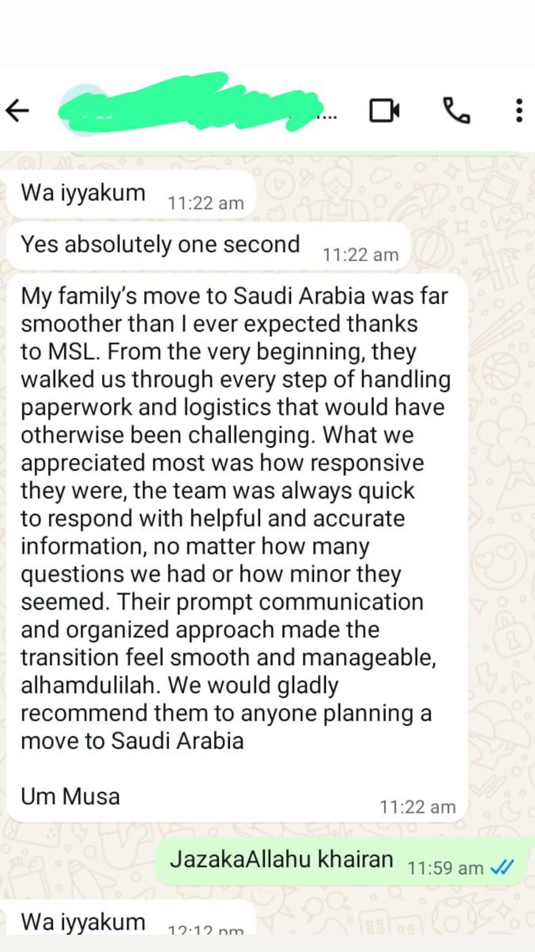 Client testimonial screenshot