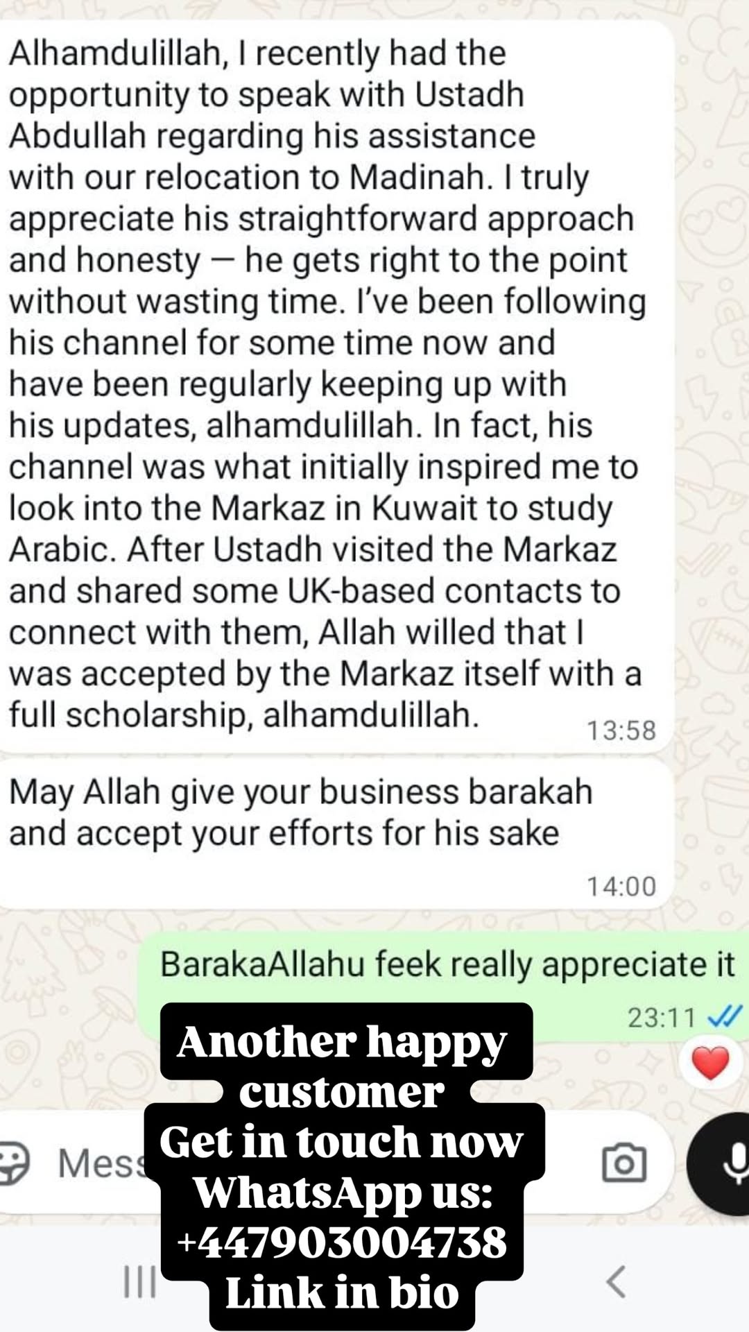 Client testimonial screenshot