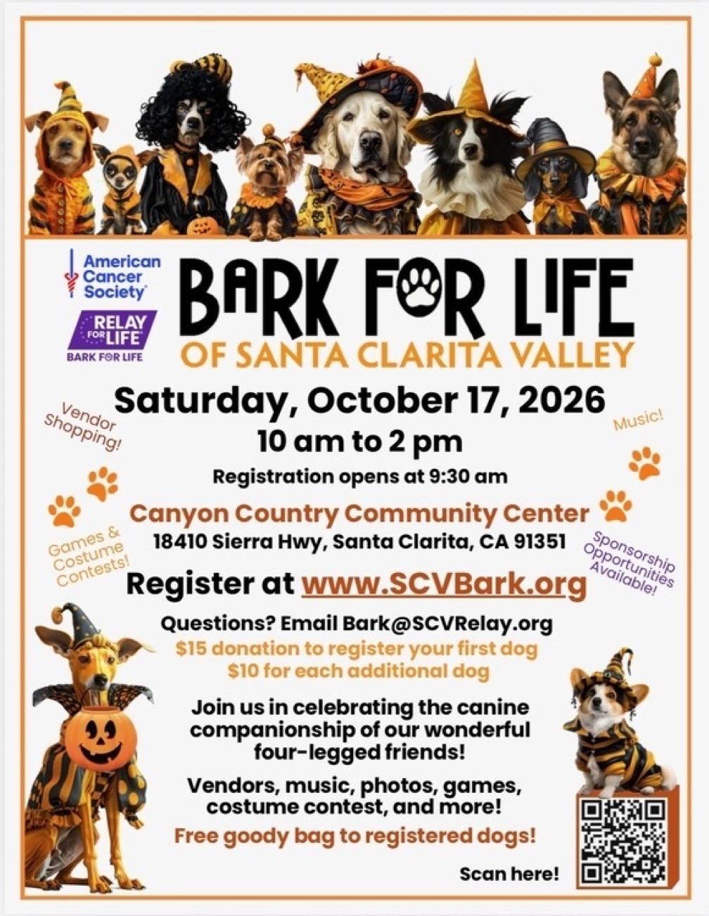 Official BARK FOR LIFE of Santa Clarita Valley event flyer