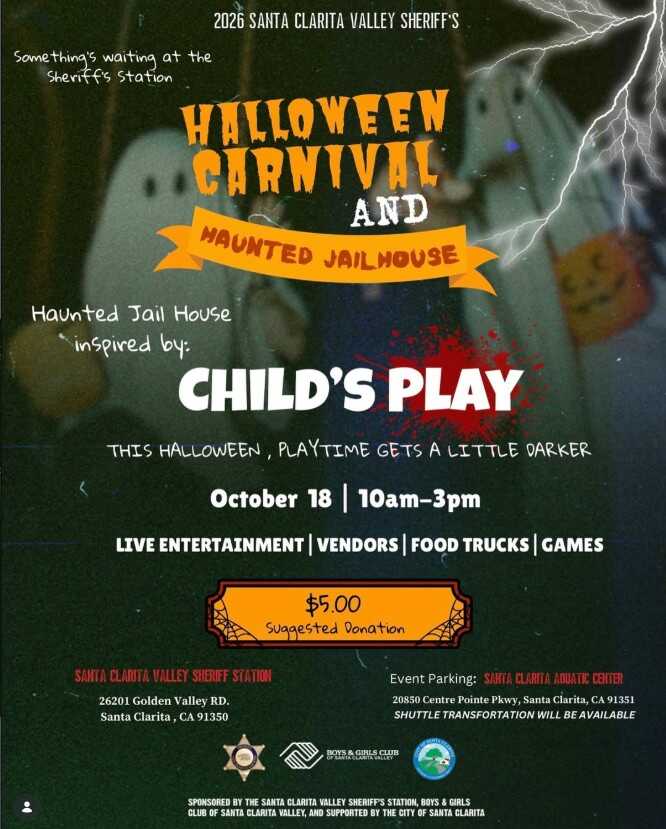 Official 2026 Santa Clarita Valley Sheriff's Halloween Carnival and Haunted Jail House flyer