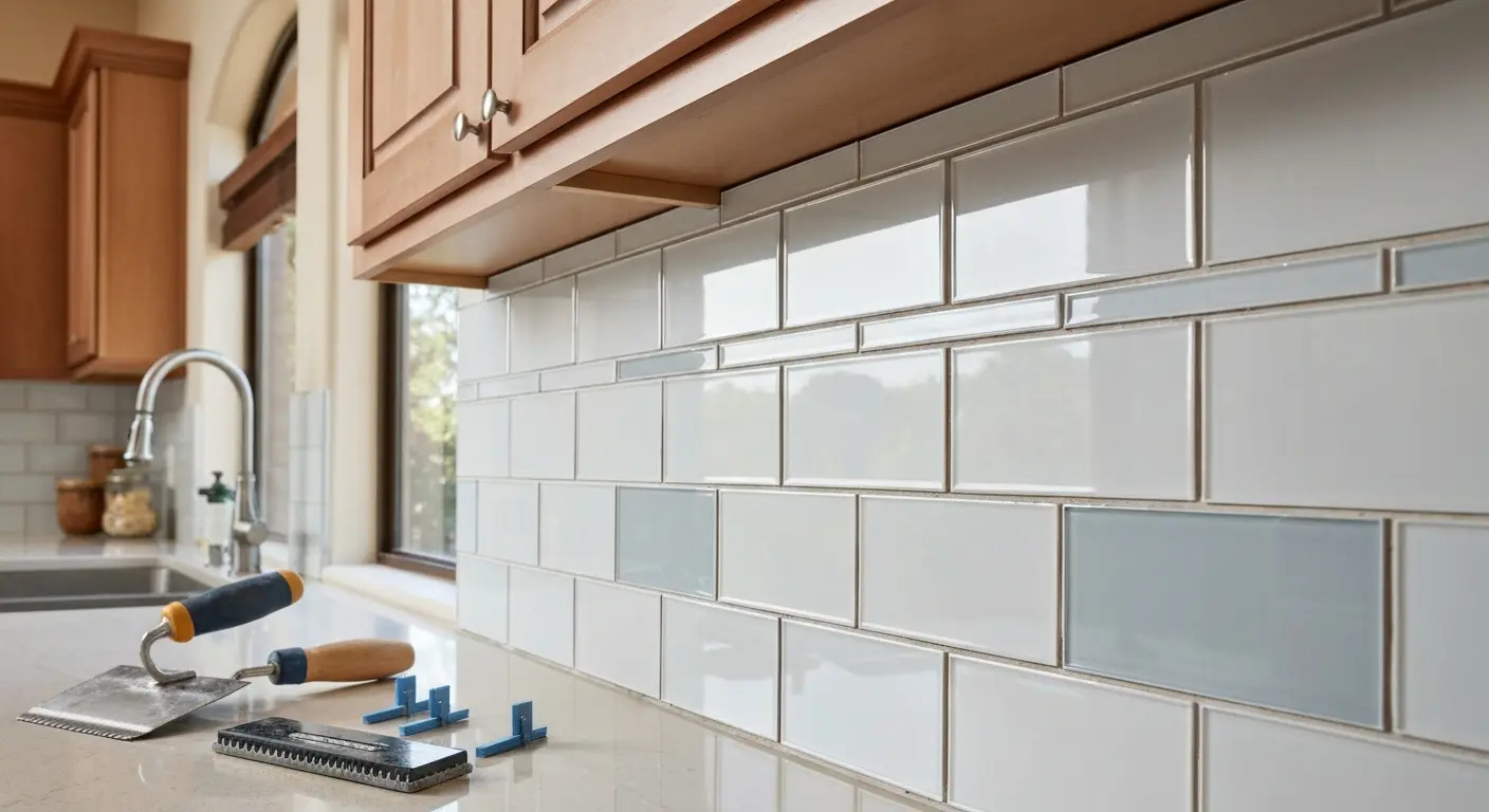 Glass tile backsplash