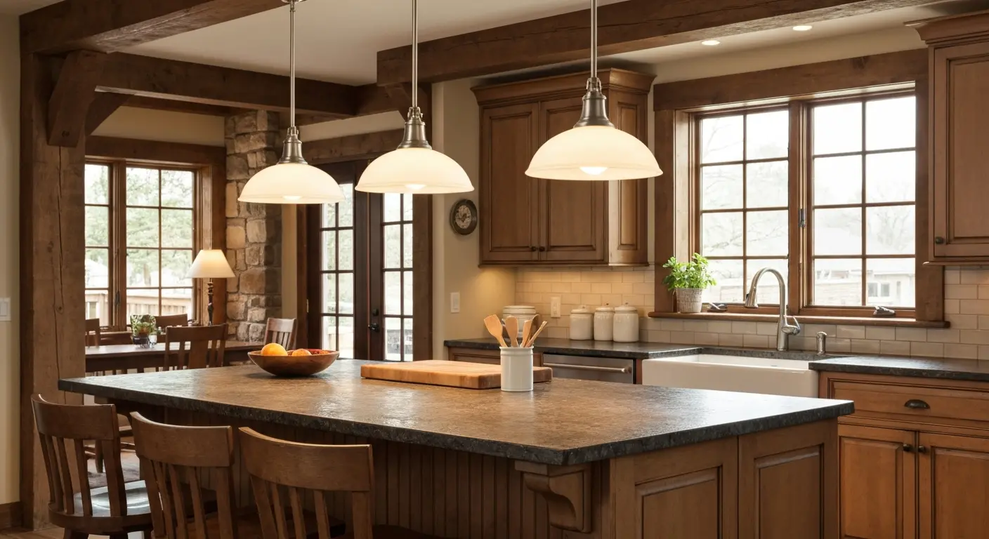 Pendant light fixtures above kitchen island