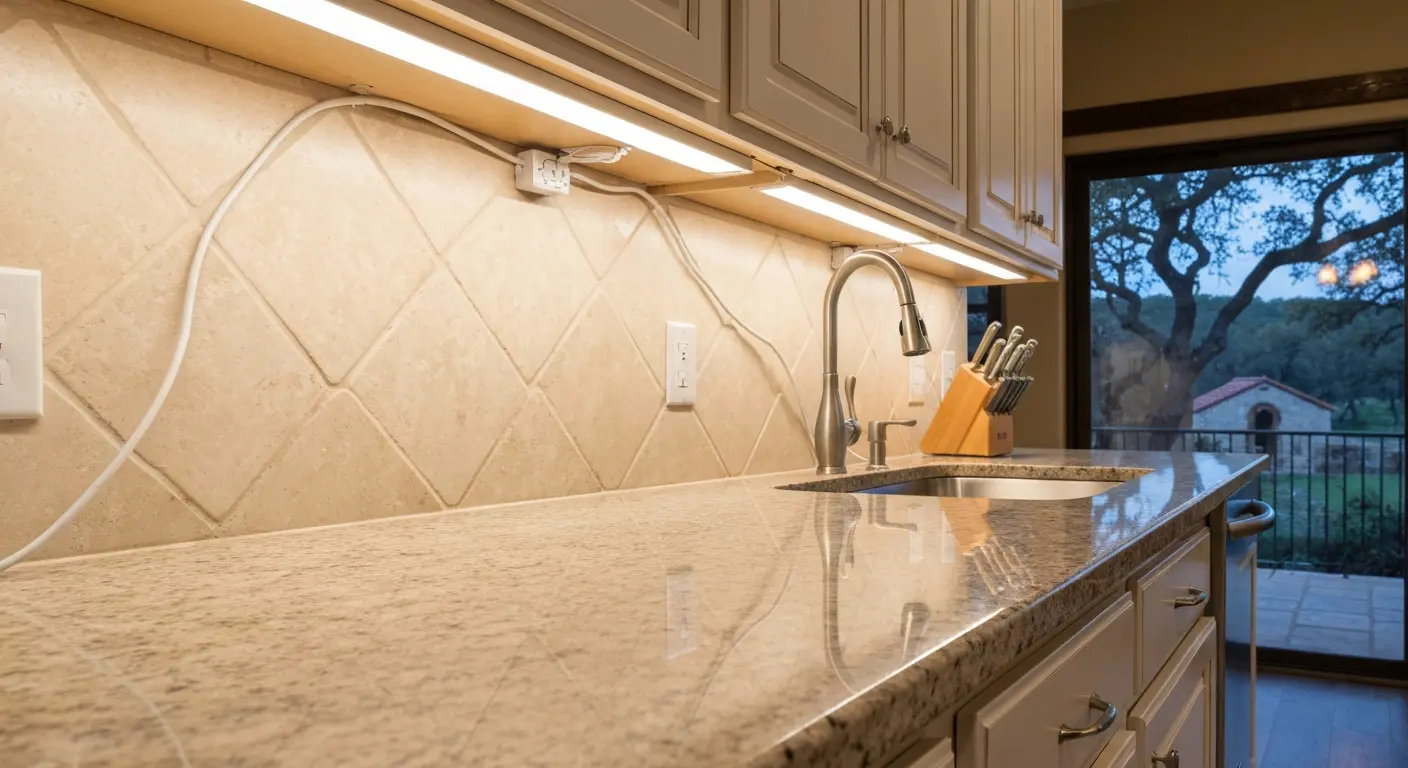 Under cabinet LED lighting installation