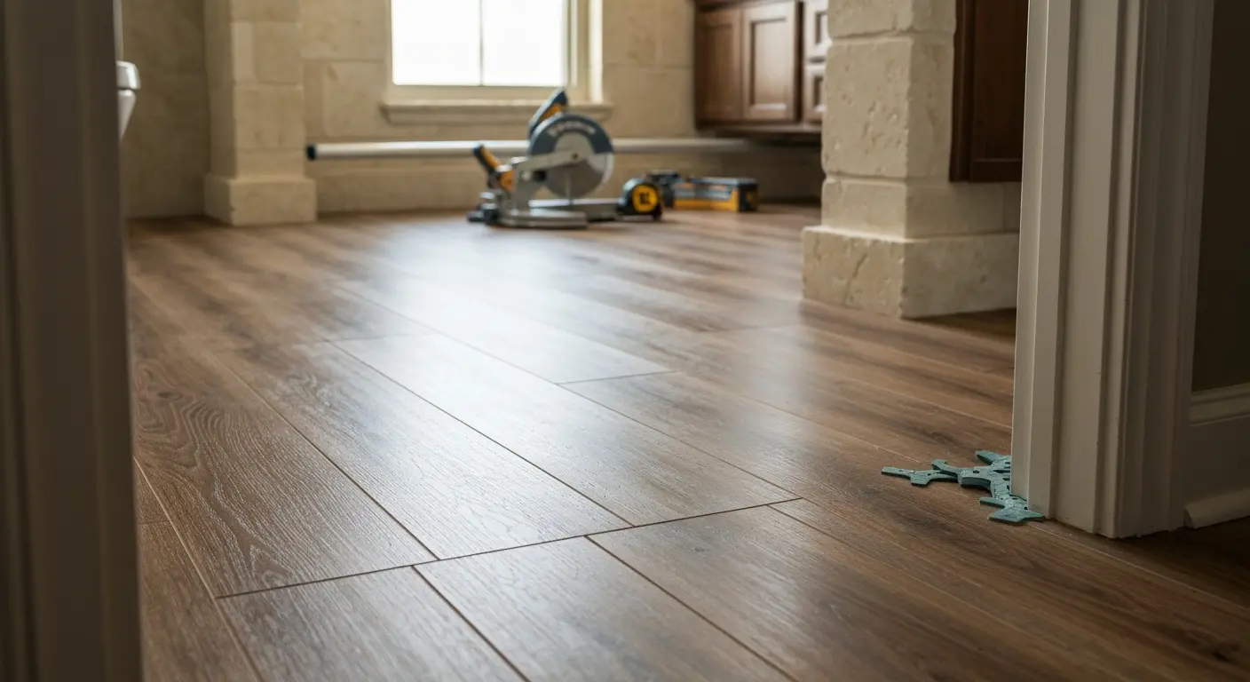 Luxury vinyl plank bathroom floor