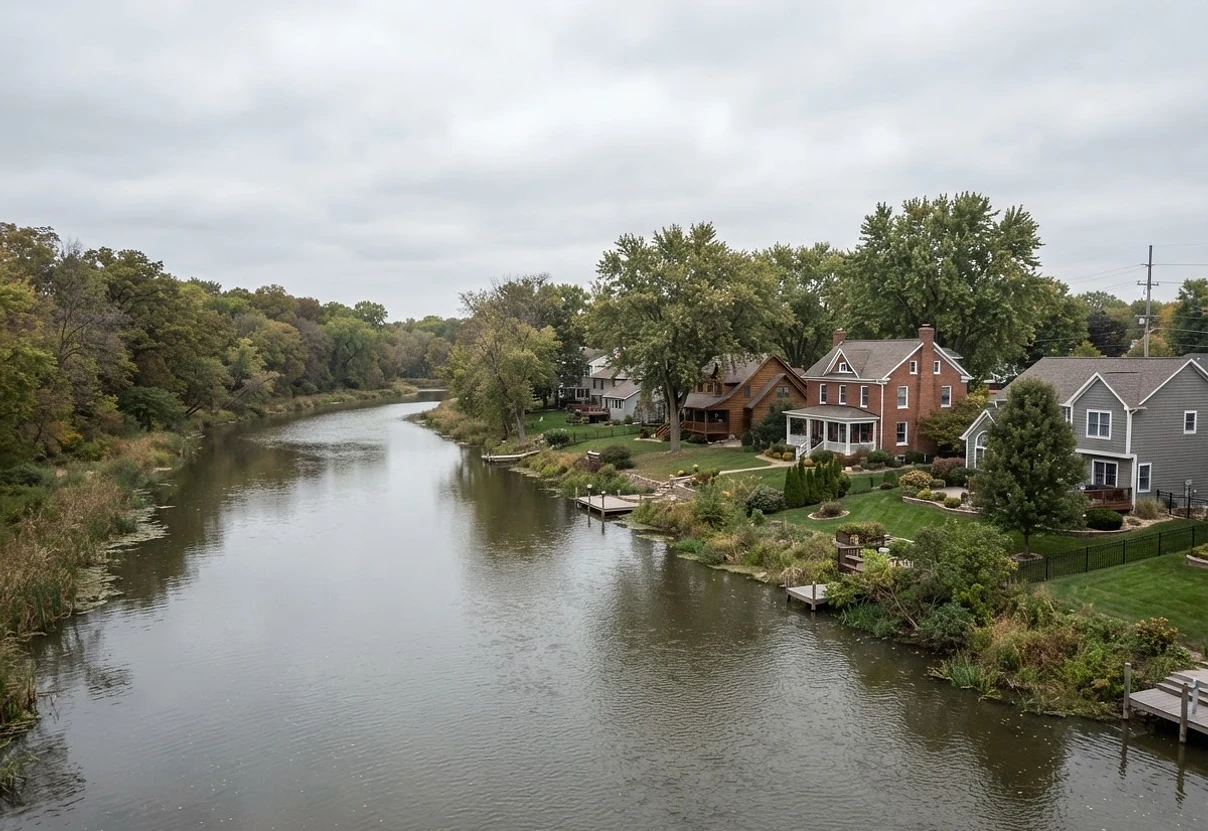 Peaceful riverside neighborhood