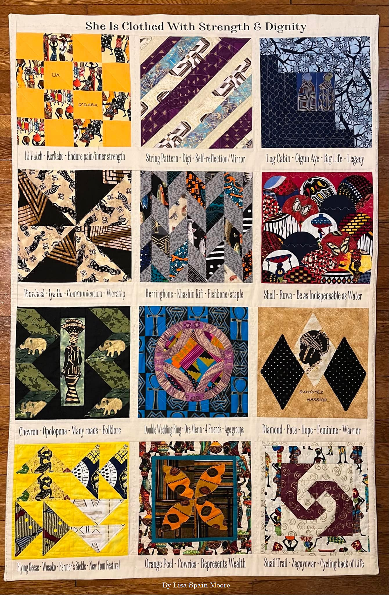 Yoruba people at a celebration wearing traditional Aso-Oke outfits including an Agbada and elaborate Gele headties, showcasing the structured texture and bold vertical stripes of the "superior cloth" from Nigeria.