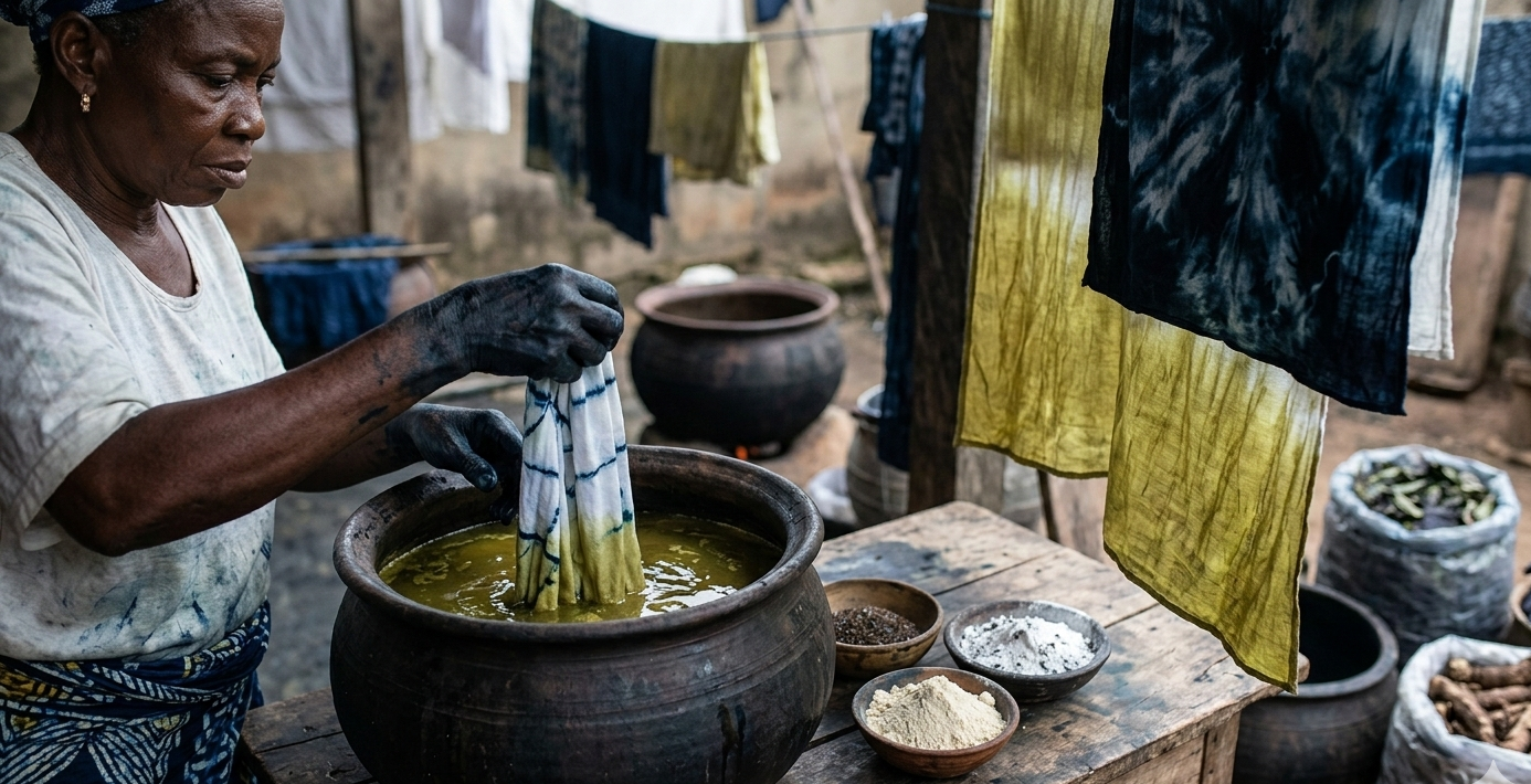 Traditional Ghanaian Kente cloth woven on narrow horizontal looms by Ashanti and Ewe artisans, featuring symbolic geometric patterns and kaleidoscopic colors like gold for wealth and red for passion.