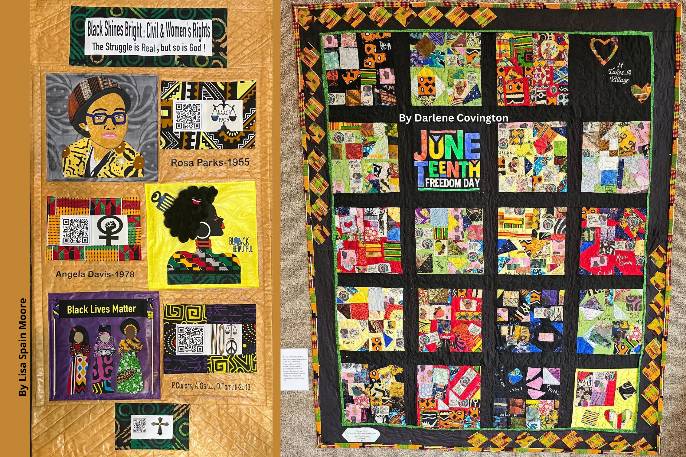 Traditional West African woven textiles featuring colorful Ghanaian Kente cloth, Nigerian Akwete fabric with intricate geometric patterns, and striped Yoruba Aso-Oke displayed on a wooden table.