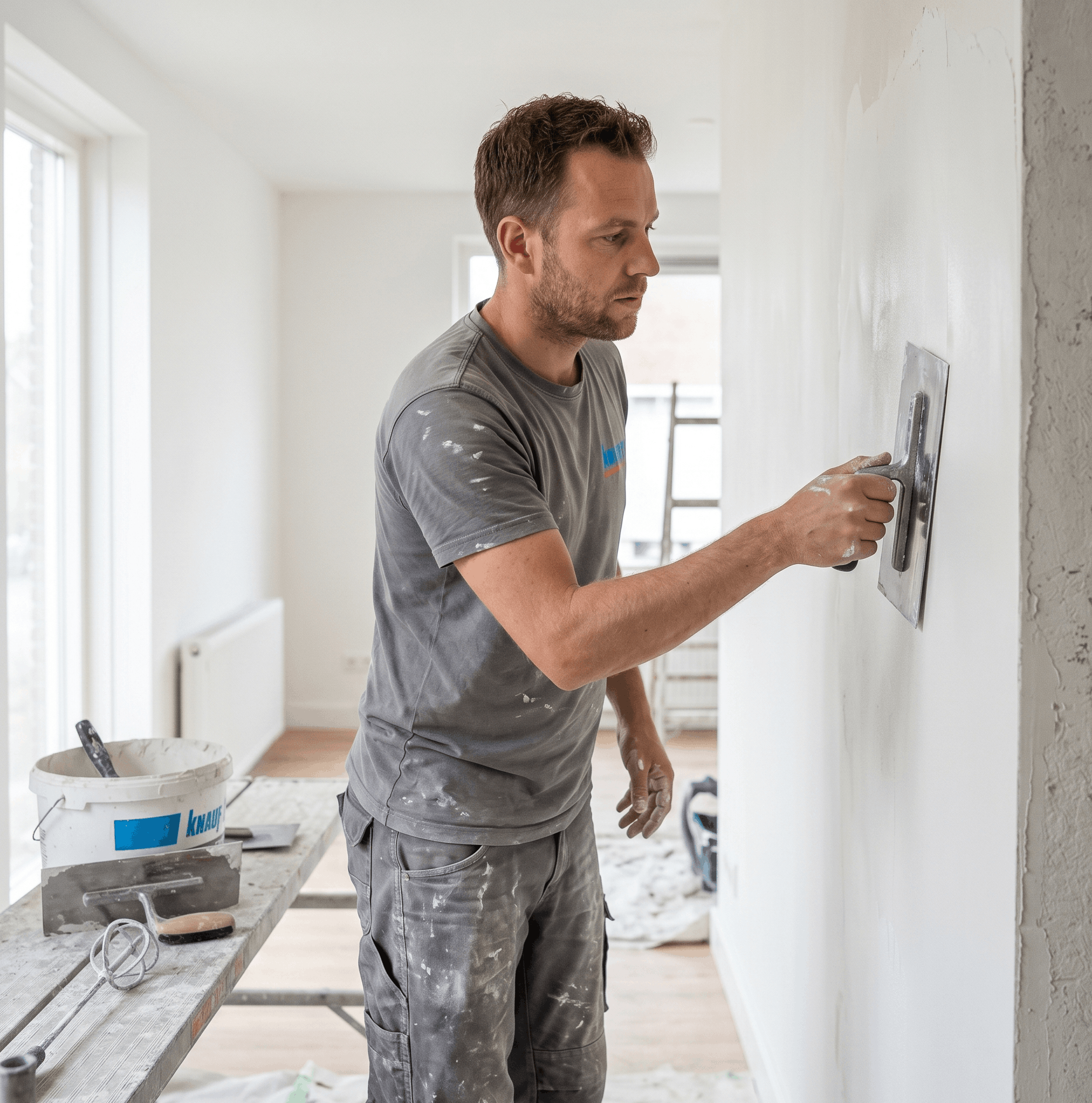 Stucadoor aan het werk