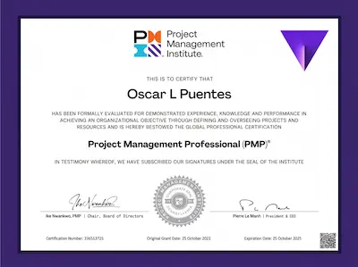 Certificado PMP® del Project Management Institute