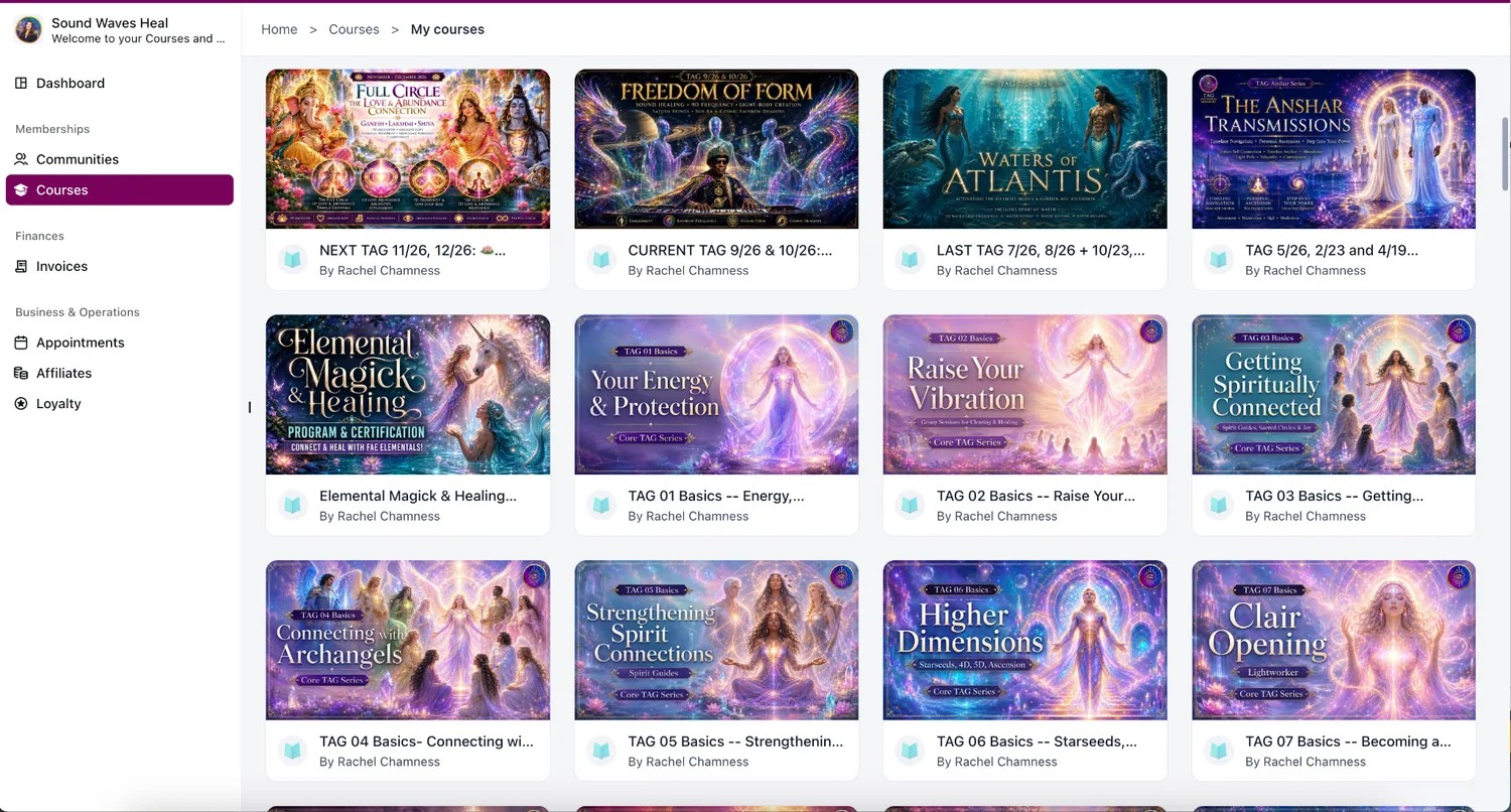 Actual TAG course library with many different topic covers