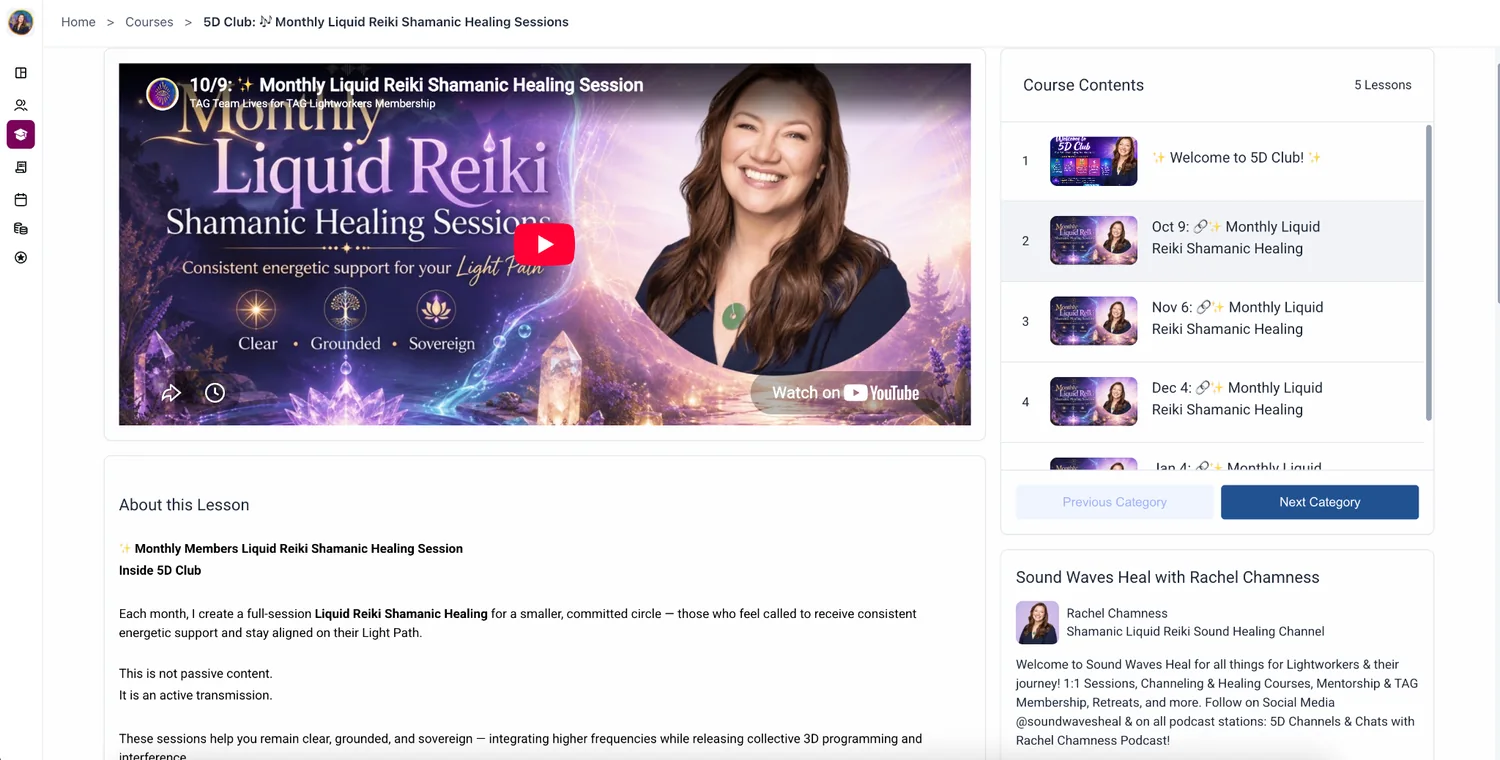 Actual monthly 5D Club healing lesson with video and member area