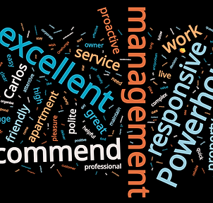 Word cloud of client feedback describing Powerhouse Management's building management services