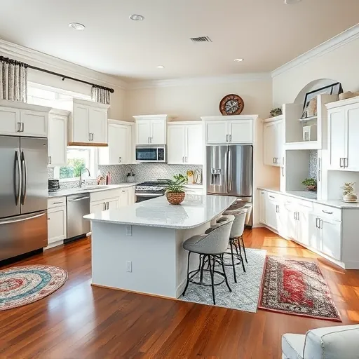 Modern kitchen remodel in Palm City FL with quartz counters, hardwood floors, and elegant coastal decor.