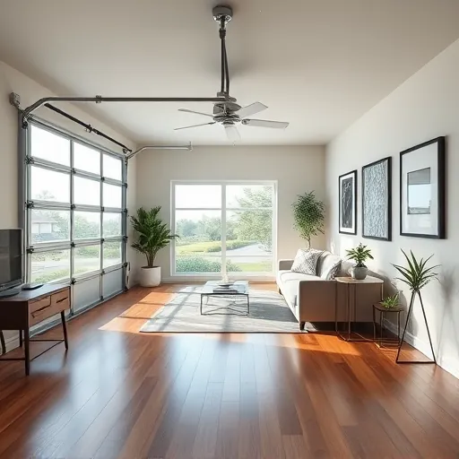 Beautiful finished garage conversion in Port St. Lucie FL featuring modern interior, hardwood floors, minimalist furniture, large windows and stylish decor