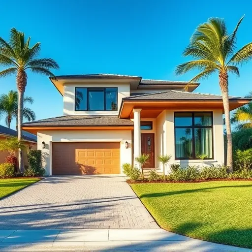Renovated Port St. Lucie home exterior with modern design, panoramic windows, porch, and landscaped surroundings.