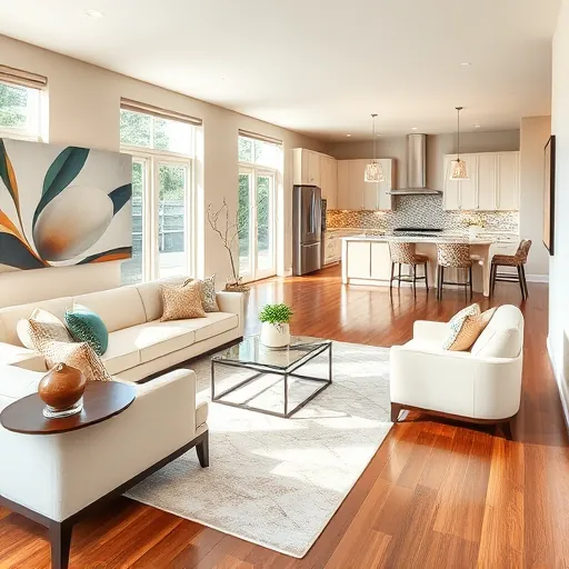 Home remodeling in Greenacres FL showing a modern living room with elegant decor, natural light, and stylish furnishings.