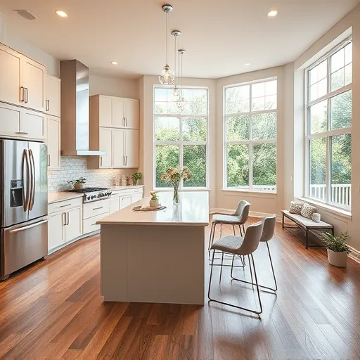 Modern Jupiter FL kitchen with stainless steel appliances, quartz countertops, custom cabinetry, large island, and natural light