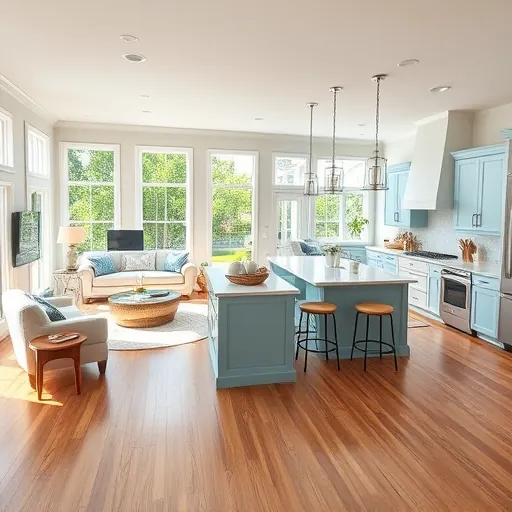 Beautifully designed open-concept living space in Treasure Coast FL with hardwood floors and coastal decor.