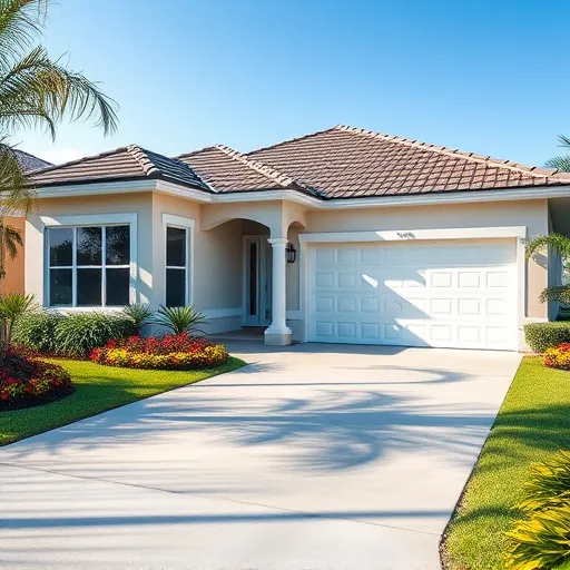 Renovated home exterior in Port St. Lucie featuring modern architecture, vibrant landscaping, and a sunny Florida sky.