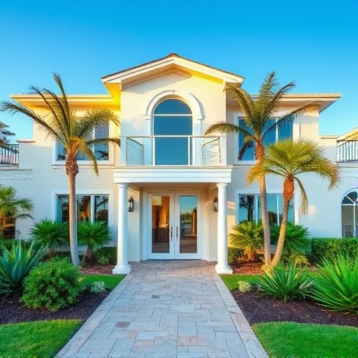 Beautiful coastal home remodel in Sewall's Point, FL with modern exterior, energy-efficient windows, tropical landscaping.