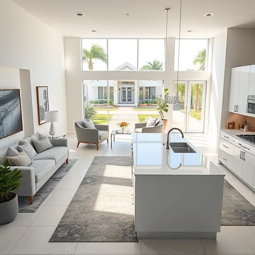 Home remodeling in Riviera Beach, FL features an open-concept living area with natural light, modern finishes, and stylish decor.