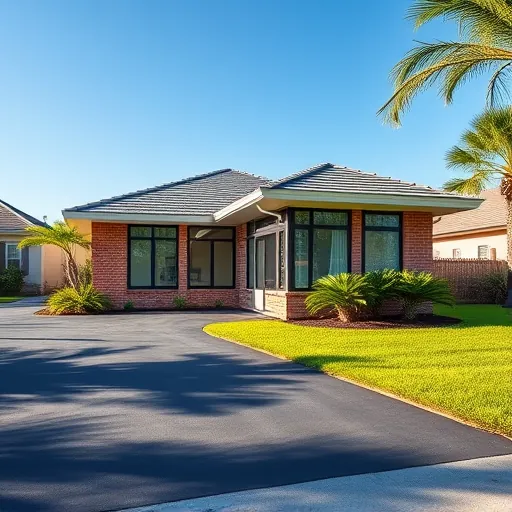 Seamless modern home addition in Port St. Lucie Florida with large energy-efficient windows brick siding and lush landscaped yard