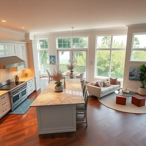 Elegant open-concept living space in Indian River Shores with modern kitchen, plush furnishings, and abundant natural light.
