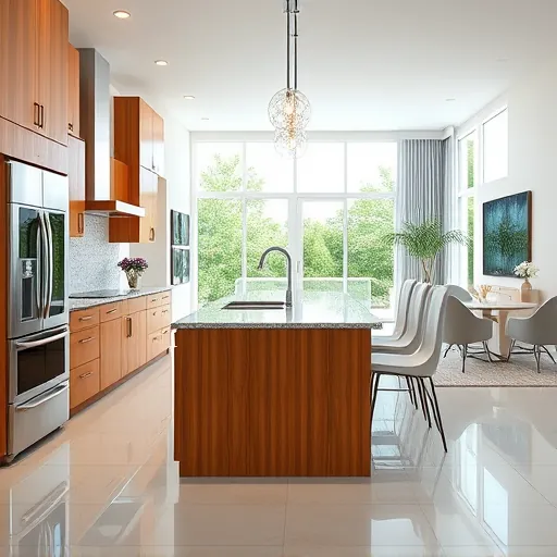Freshly renovated kitchen in Port St. Lucie with modern wood cabinetry, granite island, stainless appliances, and natural light.