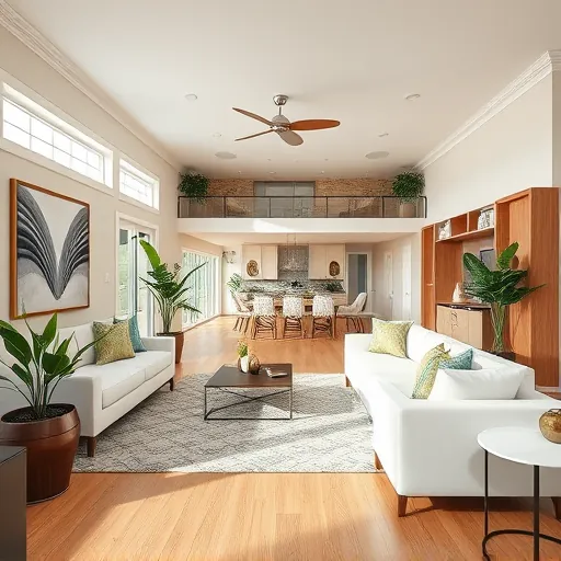 Beautifully remodeled living room in Indiantown FL featuring modern furniture, wooden flooring, and spacious kitchen area.