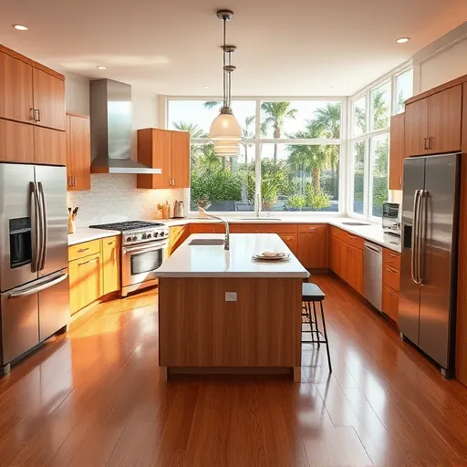 Modern kitchen remodel in Indiantown, FL, featuring high-end appliances, quartz countertops, and spacious layout.