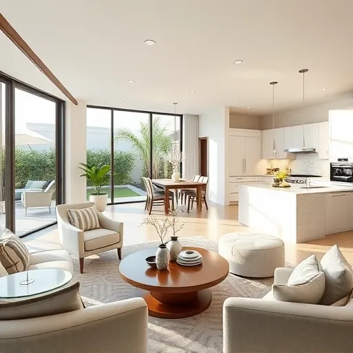 Modern open-concept living space in West Palm Beach features natural light, high-end furniture, and elegant decor.