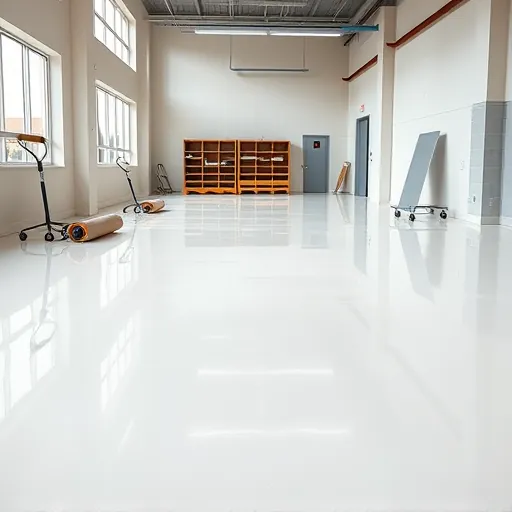 Shiny high-gloss epoxy flooring in Port St. Lucie FL commercial space highlighting seamless finish and vibrant colors
