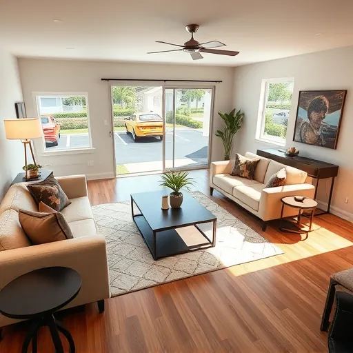 Completed stylish garage conversion in Port St. Lucie Florida featuring modern furniture, natural light, and lush outdoor views