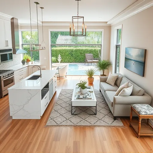 Completed home remodel in Riviera Beach, FL featuring an open-concept living area with natural light, modern design, and coastal decor.