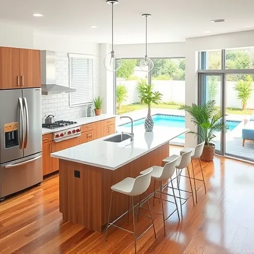 Luxurious remodeled Lake Clarke Shores kitchen with white granite countertops stainless steel appliances and custom wood cabinets