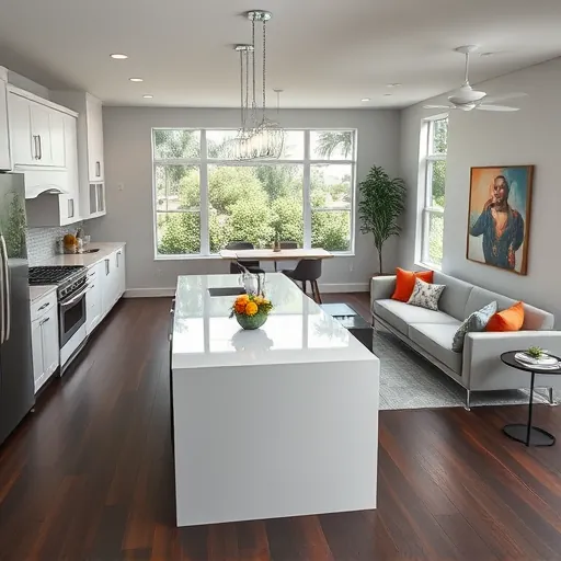 Modern home remodeling in Floresta FL features a stylish open-concept kitchen and cozy living area with natural light.