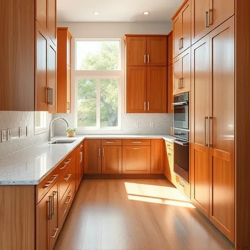 Pristine modern kitchen in Port St. Lucie with polished wooden cabinets, granite countertops, hardwood floors, and stylish backsplash