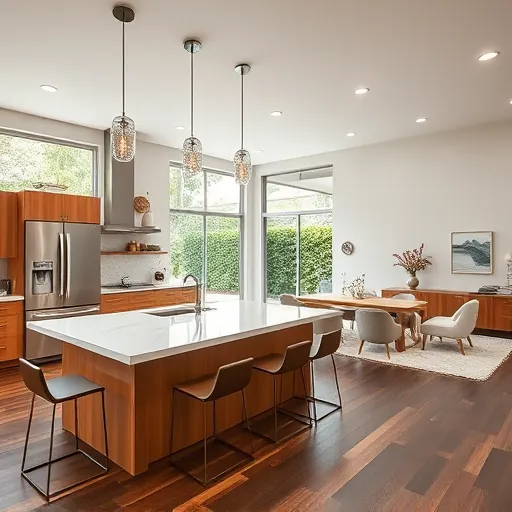 Modern open-concept kitchen in Hobe Sound FL featuring quartz countertops, stainless steel appliances, and custom cabinetry.