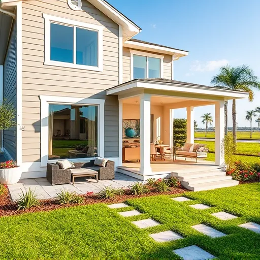 Beautifully remodeled home in Port St. Lucie with modern design, inviting porch, and lush landscaping under a sunny sky.