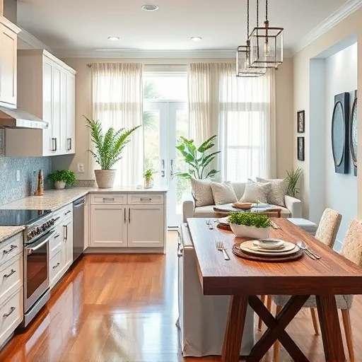 Modern kitchen in Hypoluxo, FL with sleek cabinetry, stainless steel appliances, and vibrant herbs on the windowsill.