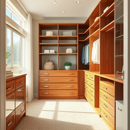 Beautiful custom closet in Port St Lucie FL with organized shelving, wooden finishes, coastal accents and natural light